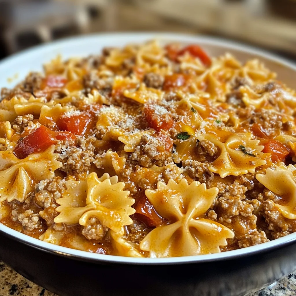 Cheesy Beef Bowtie Pasta