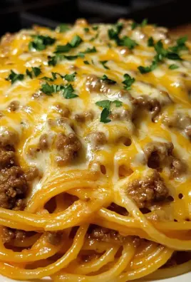 Cheesy Beef Spaghetti with Garlic Cheddar Cream