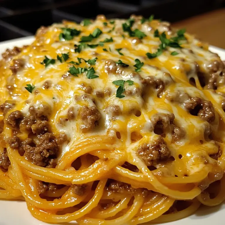 Cheesy Beef Spaghetti with Garlic Cheddar Cream