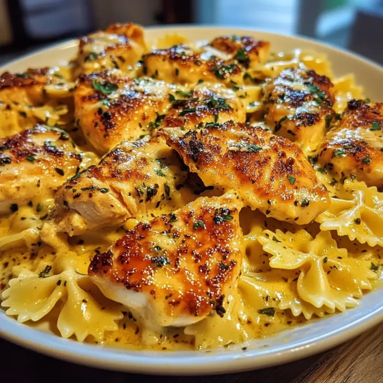 Cheesy Mozzarella Garlic Butter Chicken Bowties with Parmesan Sauce