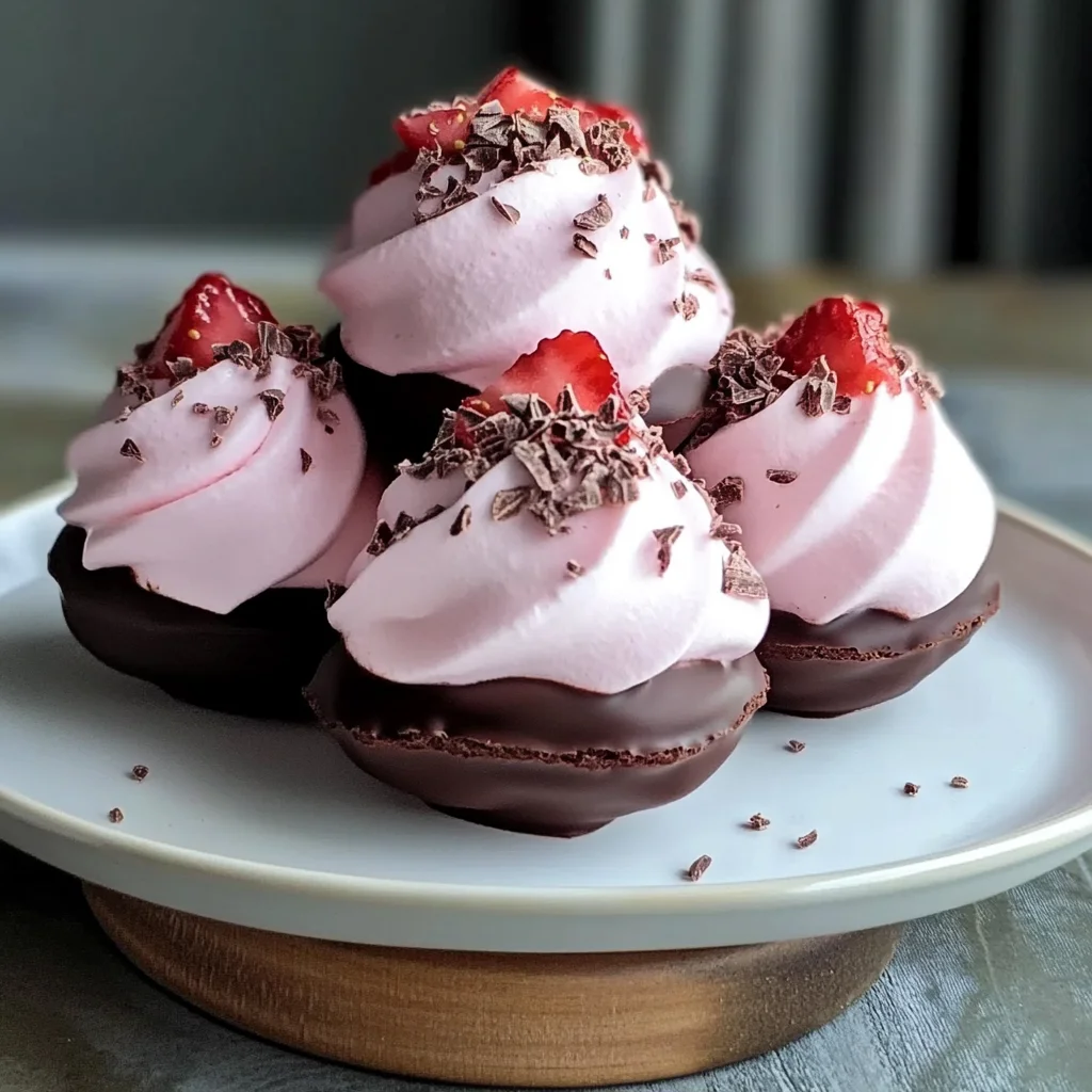 Chocolate Dipped Strawberry Meringues