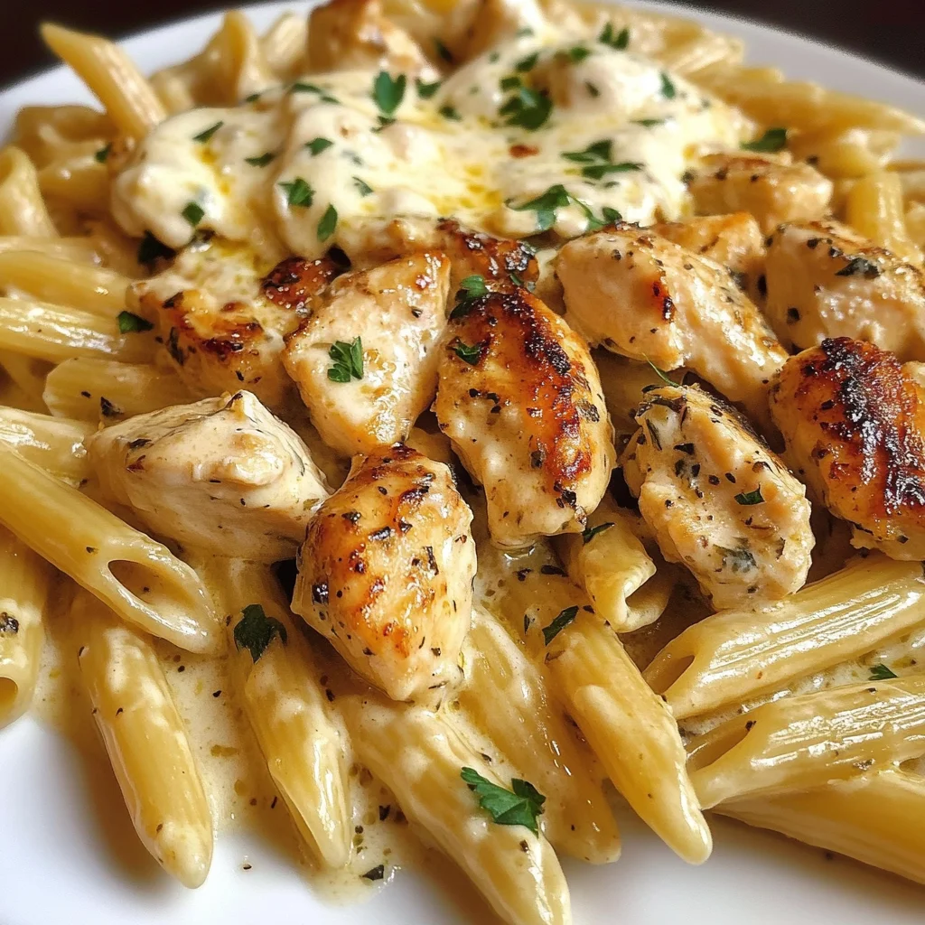 Creamy Chicken Penne with Garlic Butter Mozzarella Alfredo