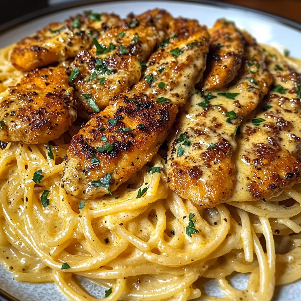 Creamy Garlic Butter Chicken Spaghetti with Three-Cheese Sauce