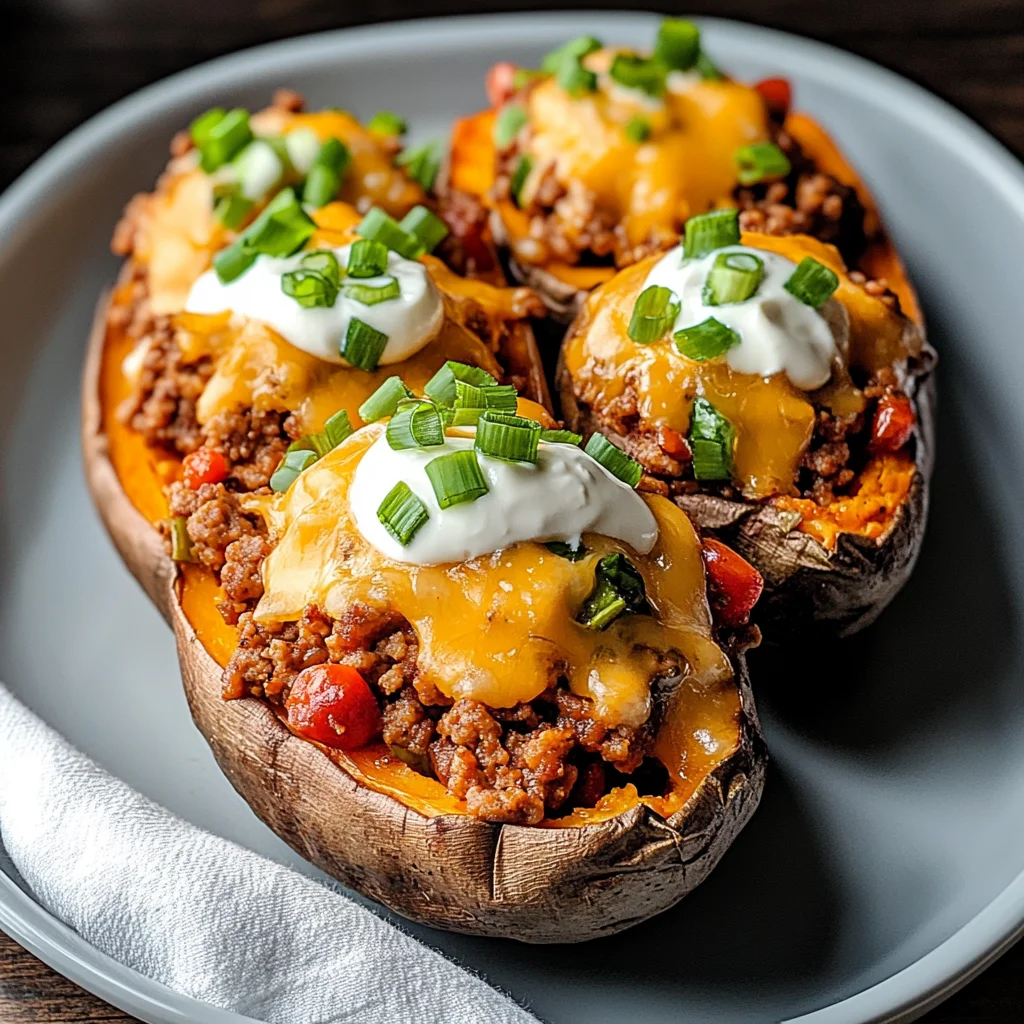 High Protein Ground Turkey Stuffed Sweet Potato