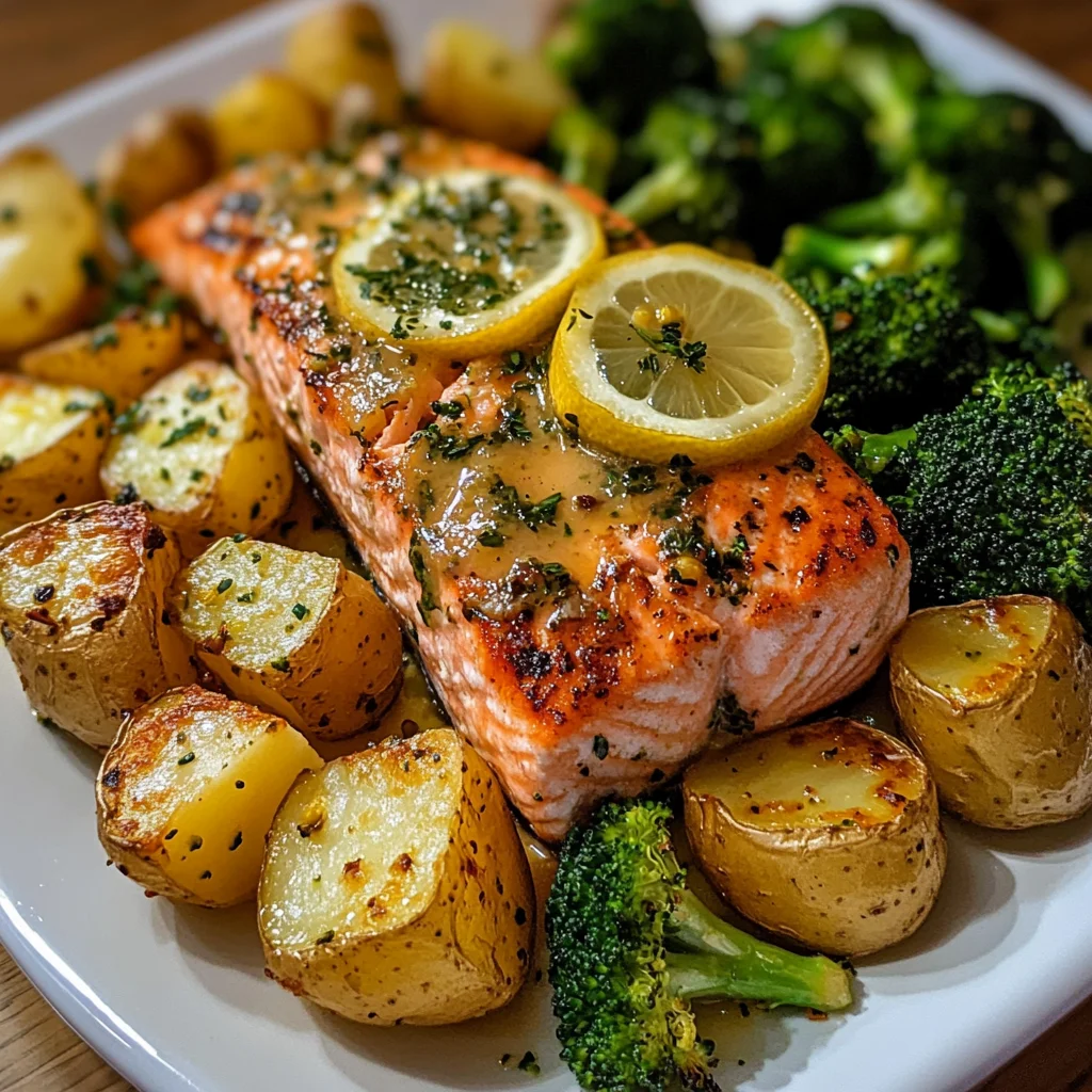 Lemon Butter Salmon with Crispy Potatoes and Roasted Broccoli