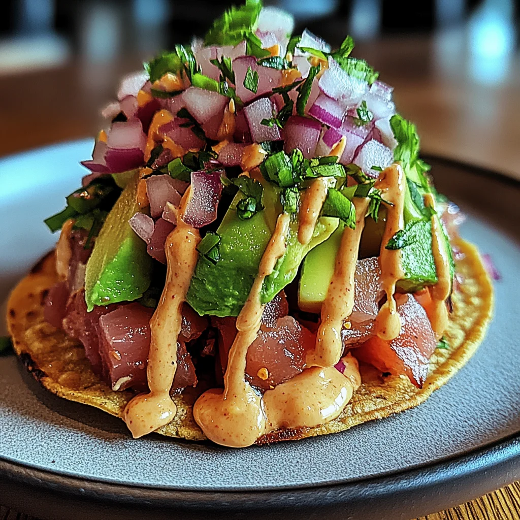 Tuna Tartare Tostada with Chipotle Mayonnaise