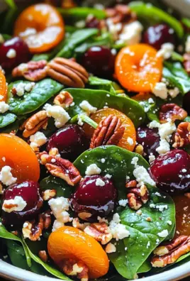 Apricot Salad with Spinach, Cherries, Pecans, and Feta Cheese