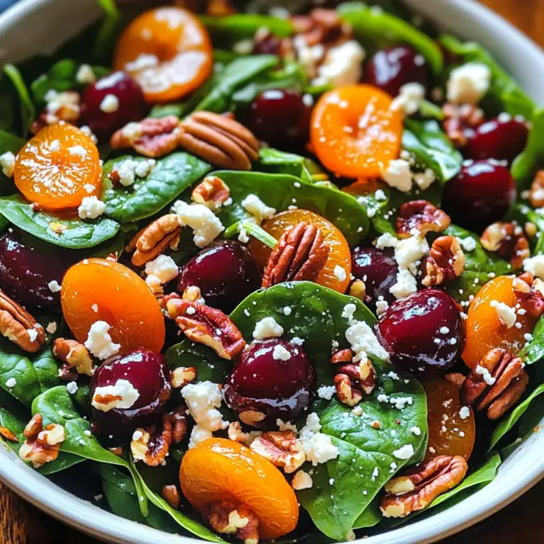 Apricot Salad with Spinach, Cherries, Pecans, and Feta Cheese