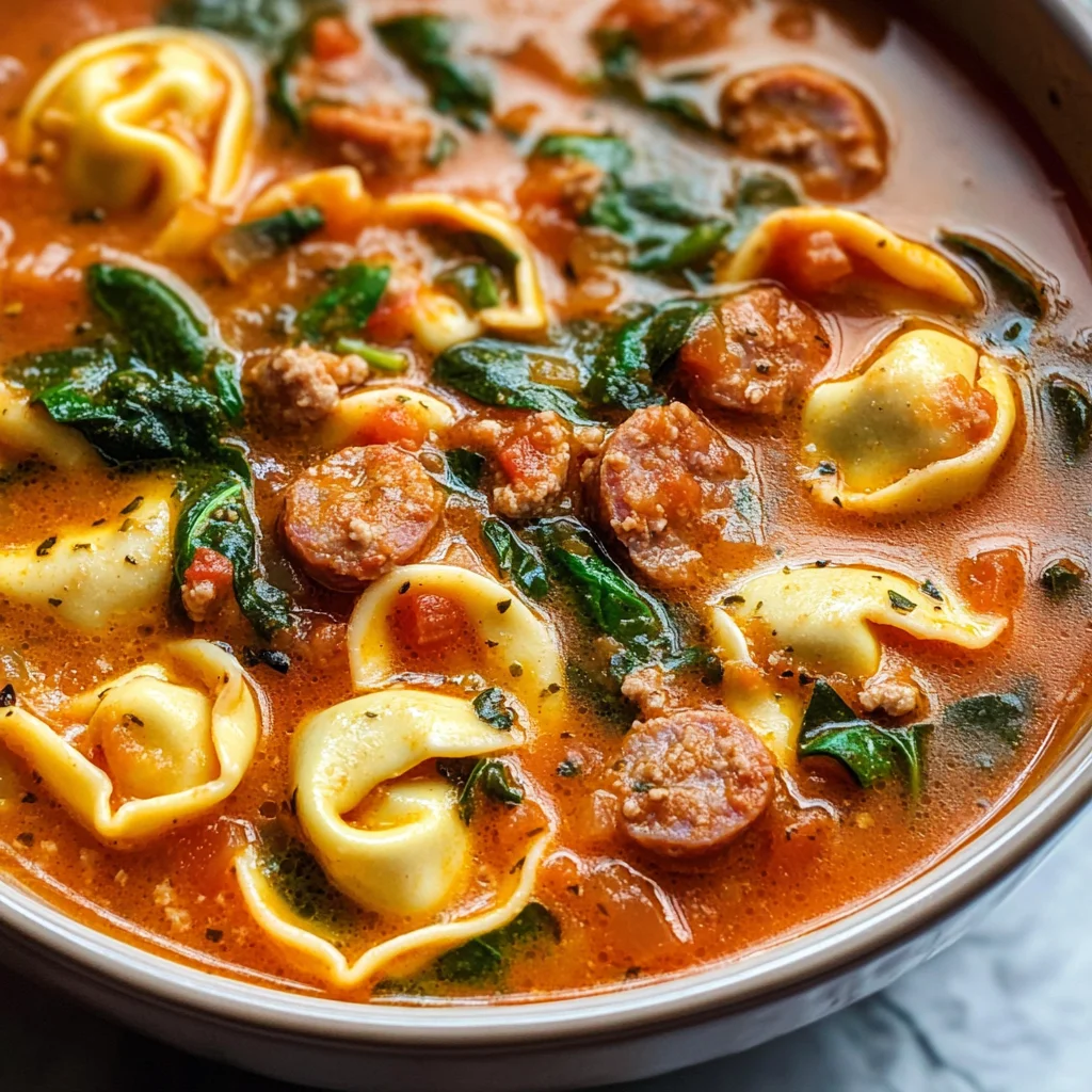 Crockpot Tortellini Soup with beef Sausage