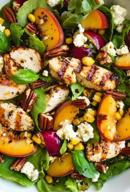 Peach Salad {with Grilled Basil Chicken and White Balsamic-Honey Vinaigrette}