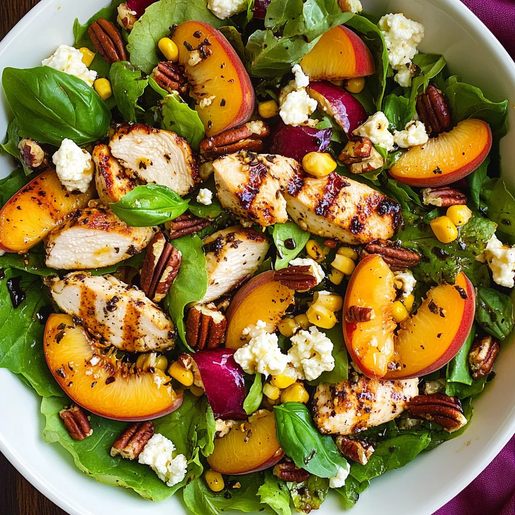 Peach Salad {with Grilled Basil Chicken and White Balsamic-Honey Vinaigrette}