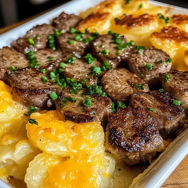 Garlic Butter Steak Bites with Loaded Scalloped Potatoes