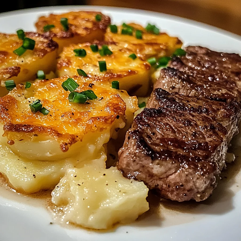 Garlic Butter Steak Bites with Loaded Scalloped Potatoes