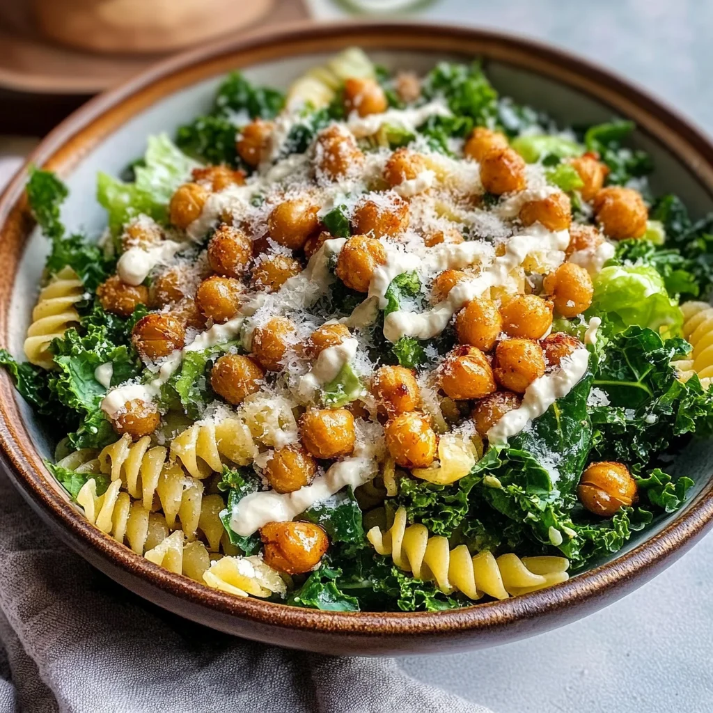 Pasta Caesar Salad with Roasted Chickpeas