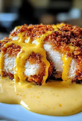 Savory Pretzel Chicken with Mustard-Cheddar Sauce Delight