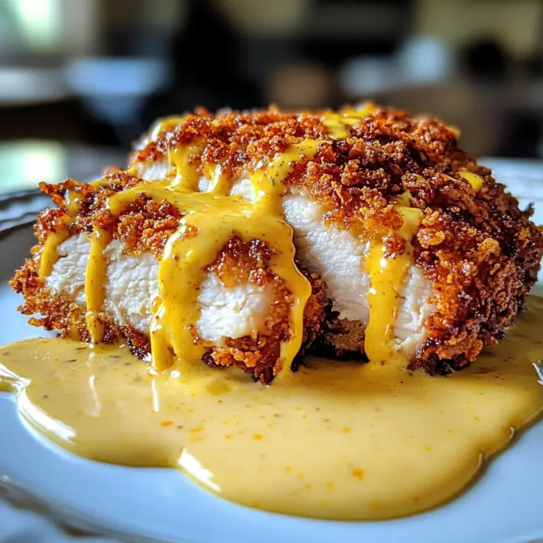 Savory Pretzel Chicken with Mustard-Cheddar Sauce Delight