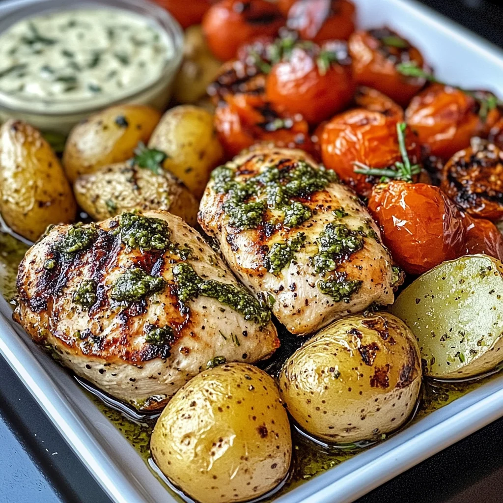 Tuscan Garlic Chicken & Potatoes with Pesto Cream