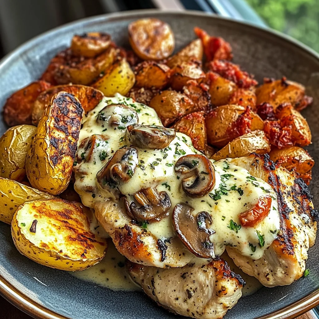 Tuscan Lemon Garlic Chicken Alfredo with Parmesan Potatoes
